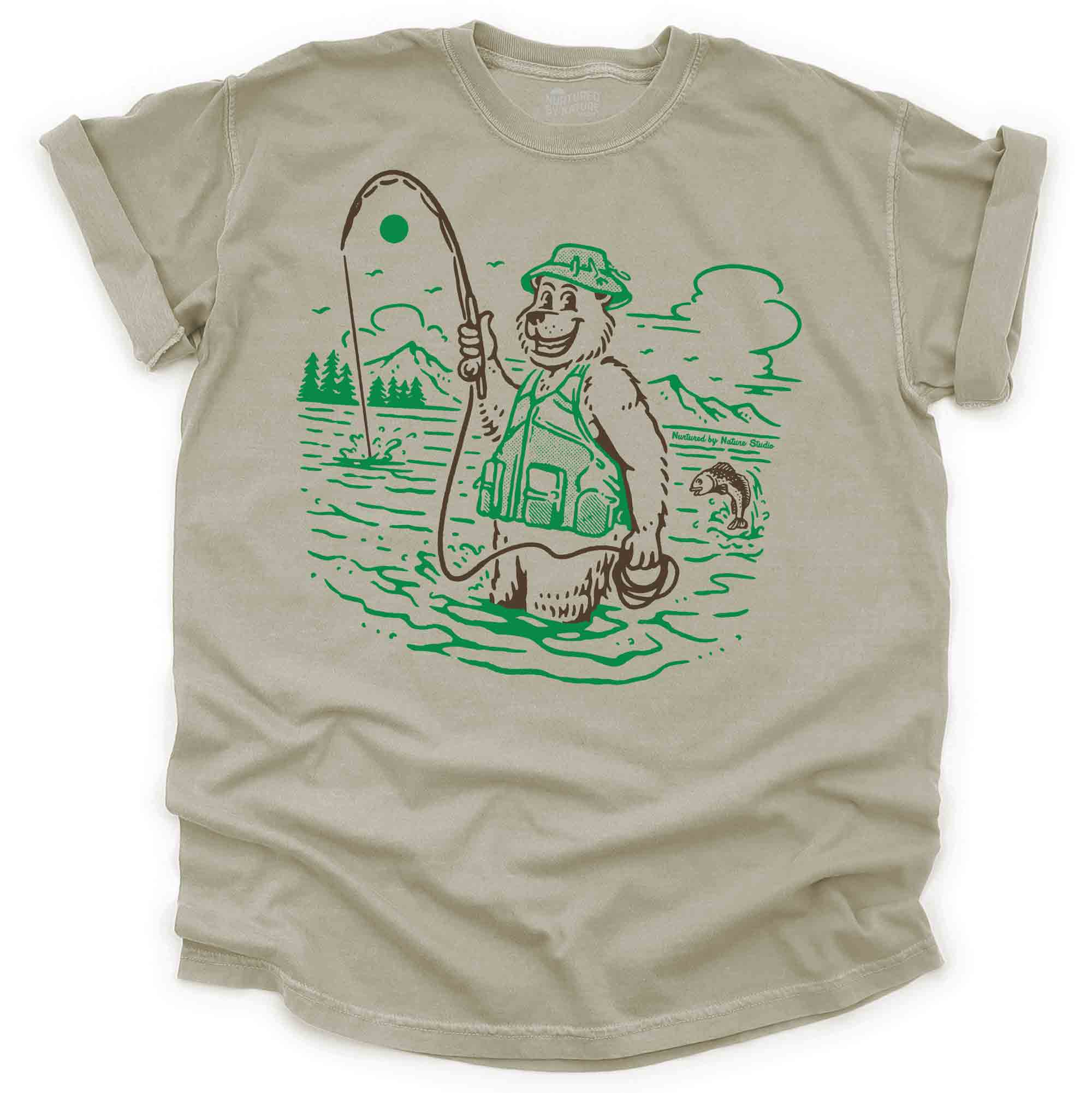 Fly Fishing Bear Graphic T-Shirt Mushroom / Medium