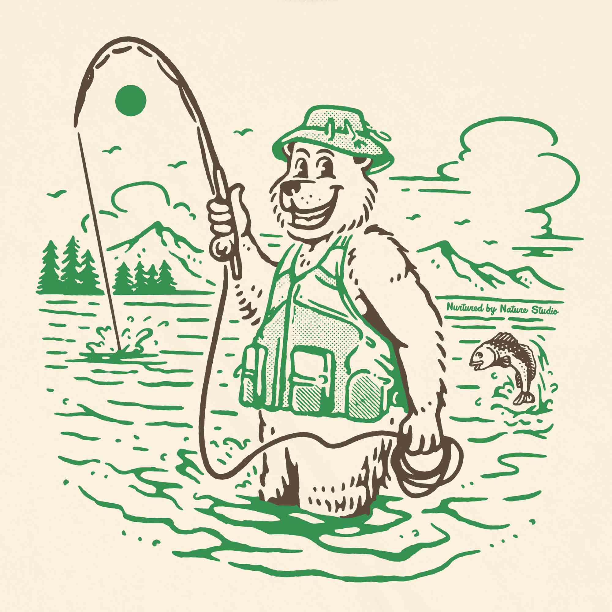 Fly Fishing Bear Graphic T-Shirt Sunshine / XL