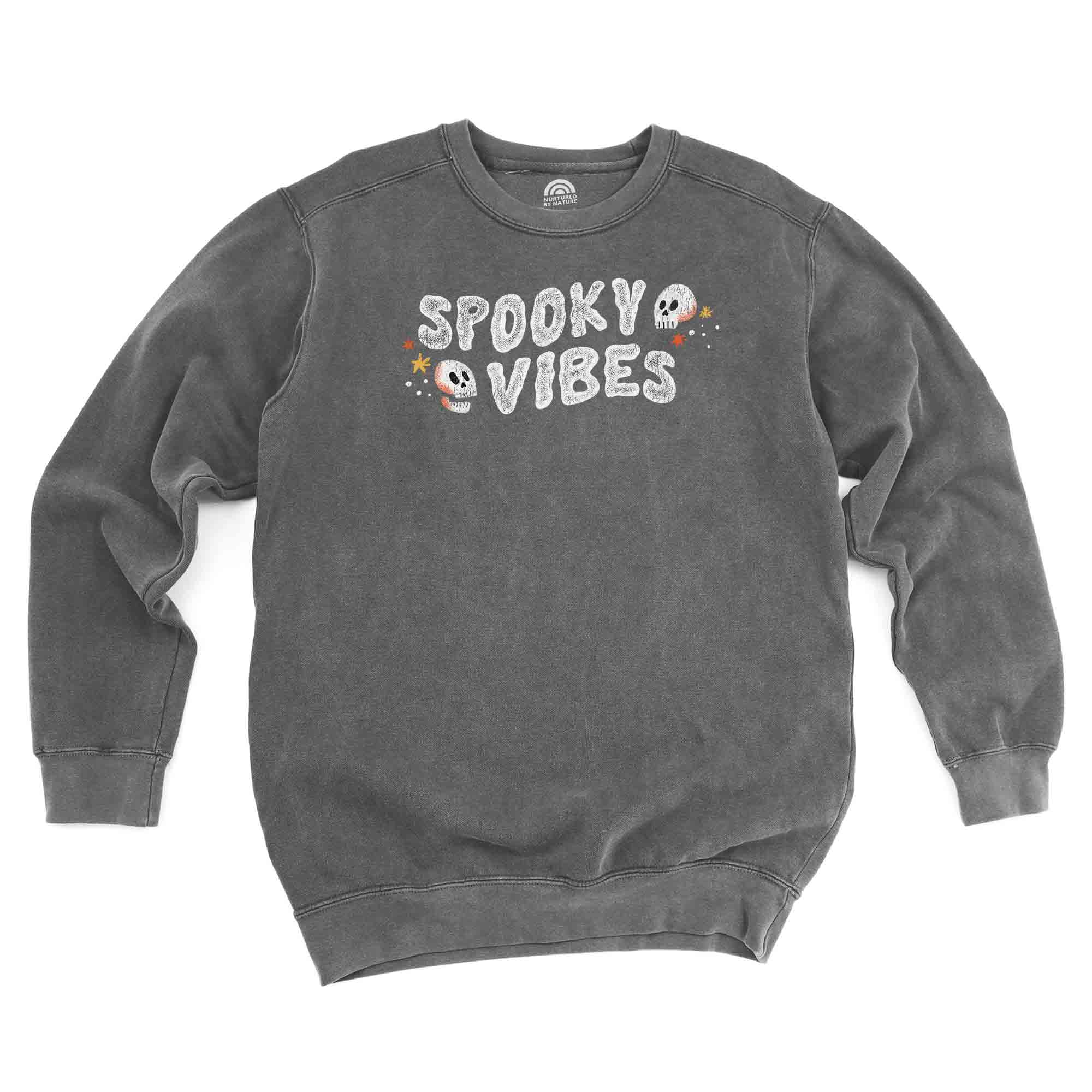 Halloween Spooky Vibes grey vintage wash crewneck sweatshirt made by Nurtured by Nature Studio