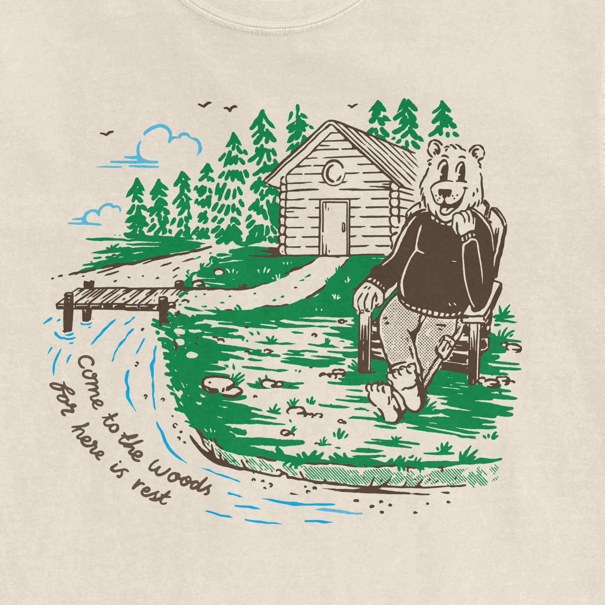 Funny Cute Cartoon Bear Hiding In Twilight Forest Outdoor | Kids T-Shirt