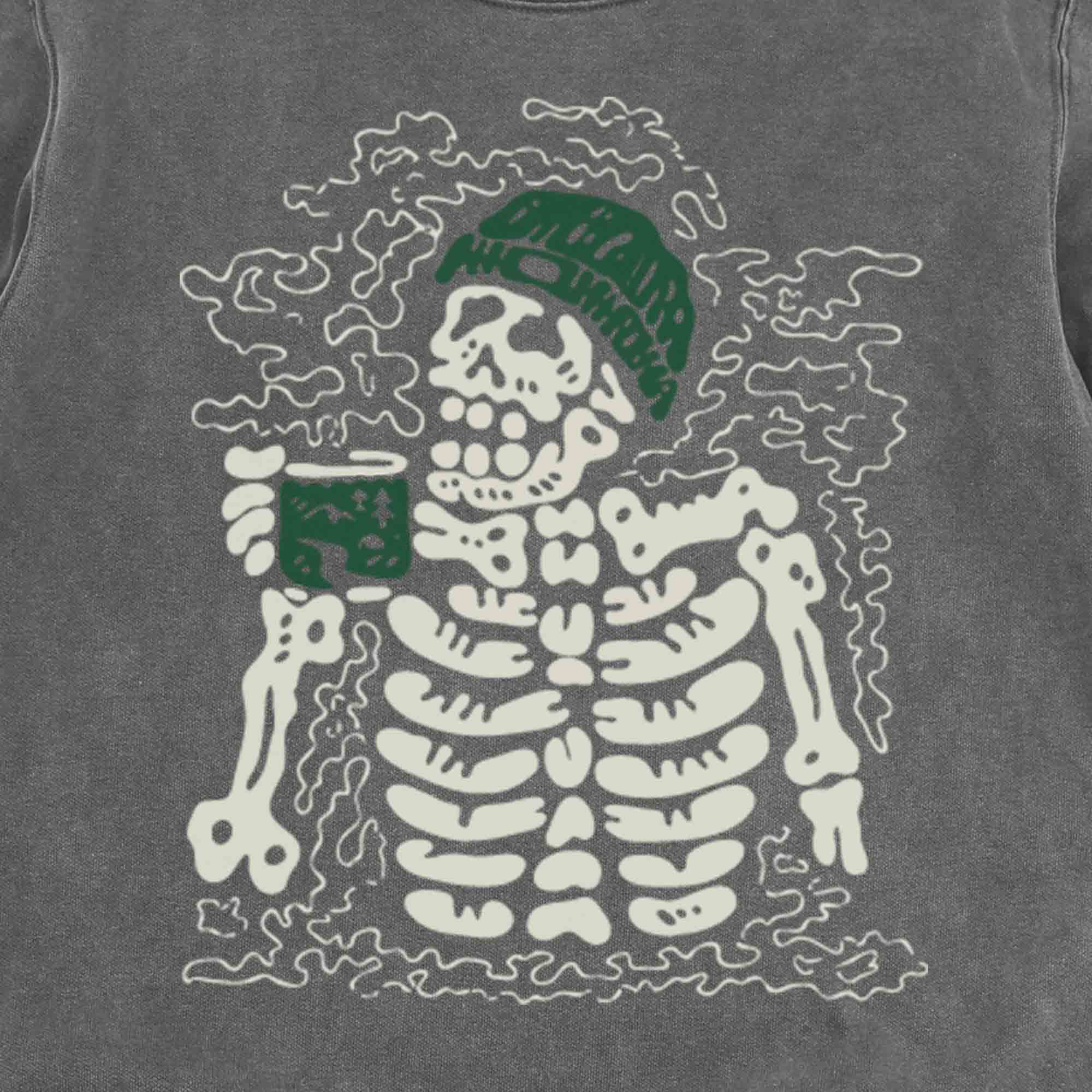 Skeleton Drinking Coffee Vintage Wash Crewneck