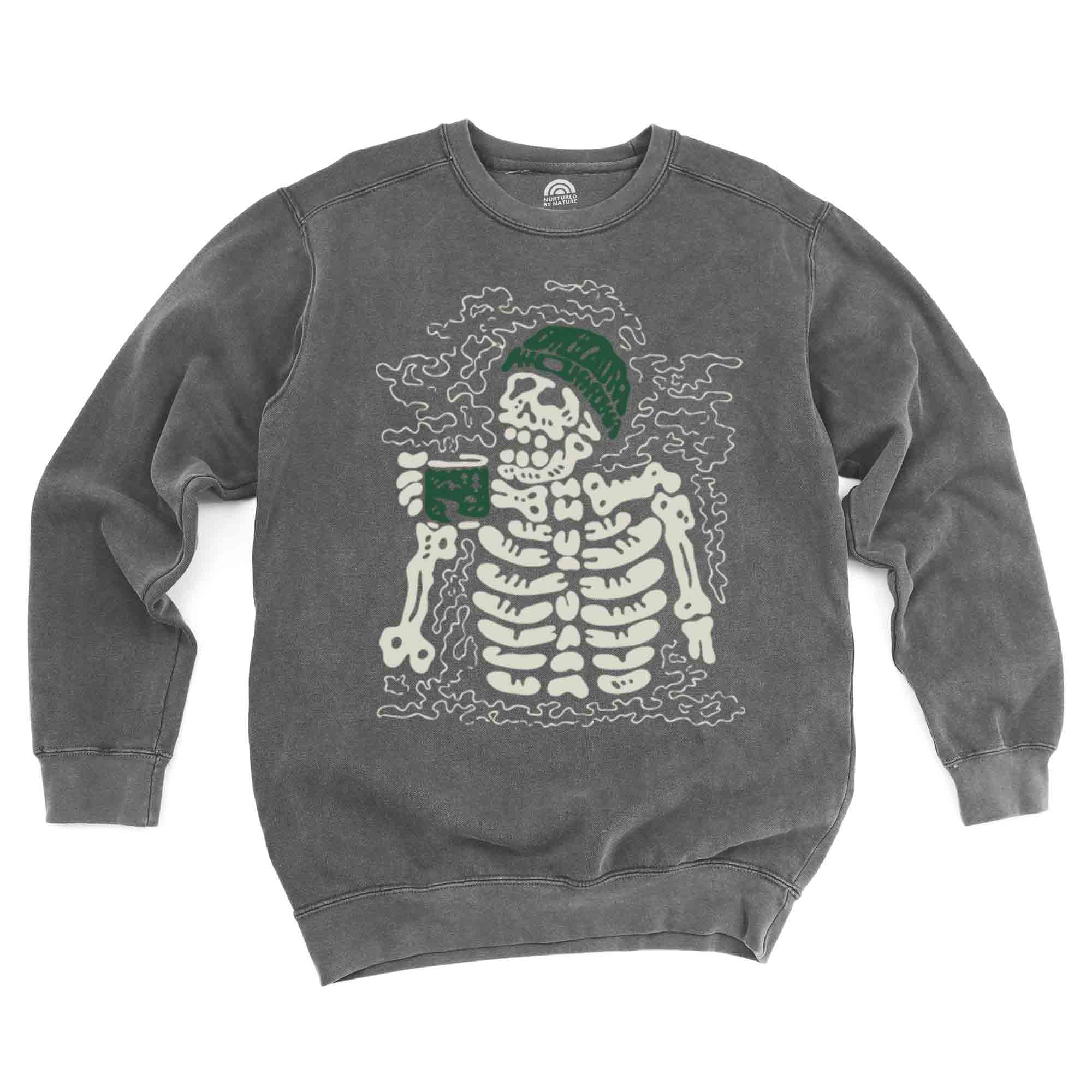 Skeleton Drinking Coffee Vintage Wash Crewneck