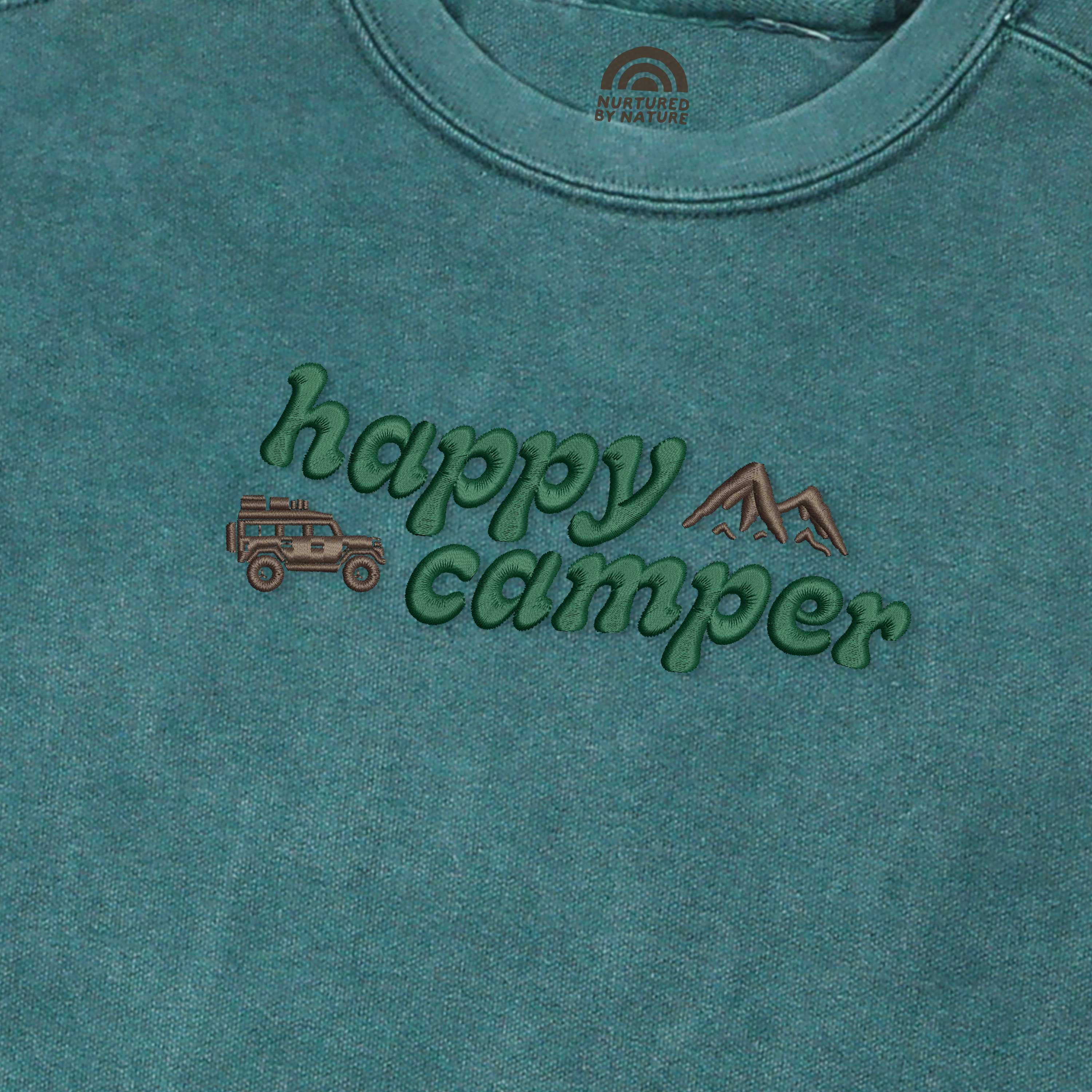 Happy Camper (with Car) Embroidered Crewneck Heavyweight Sweatshirt