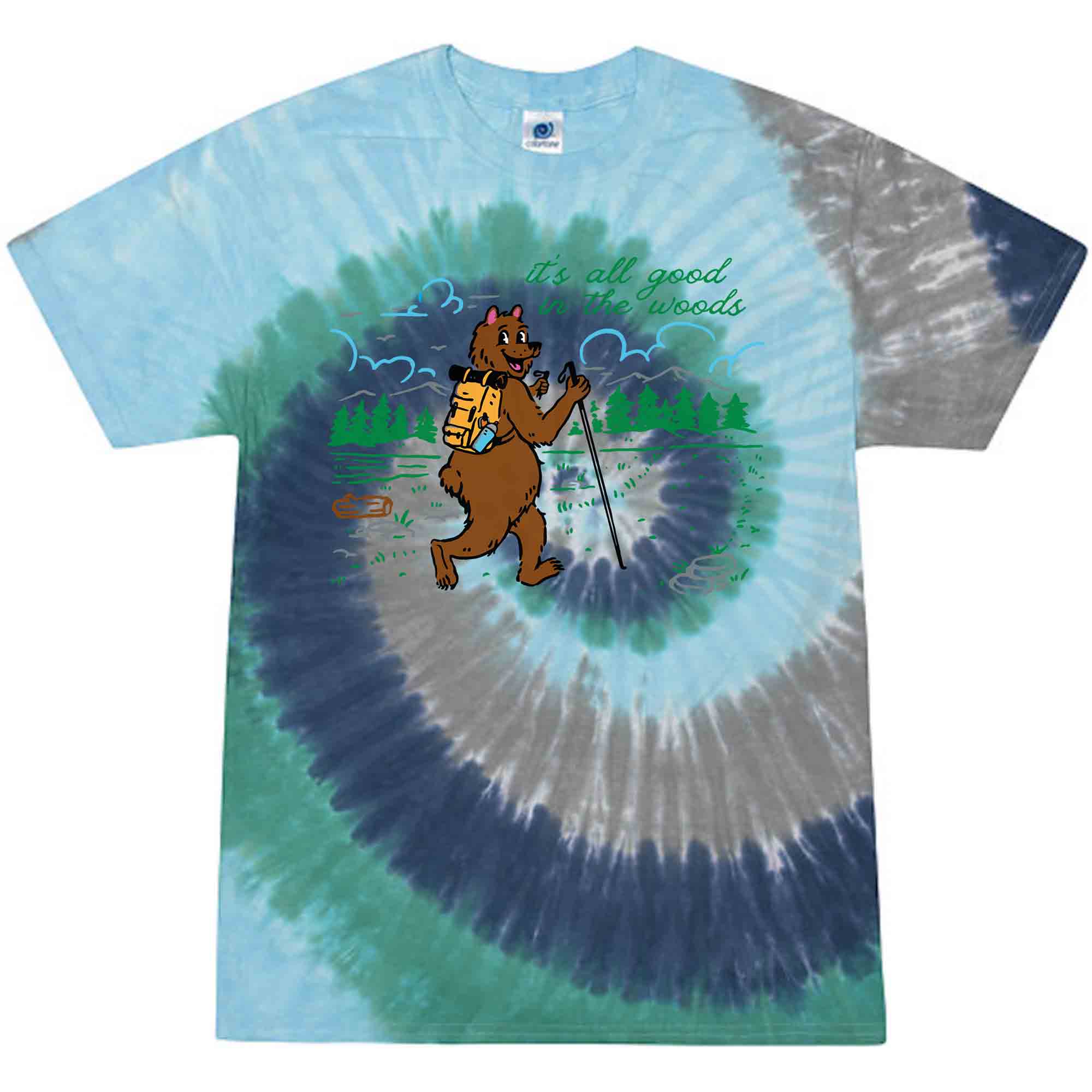 It&#39;s All Good in the Woods Hiking Bear Kids Tie Dye Graphic T-Shirt