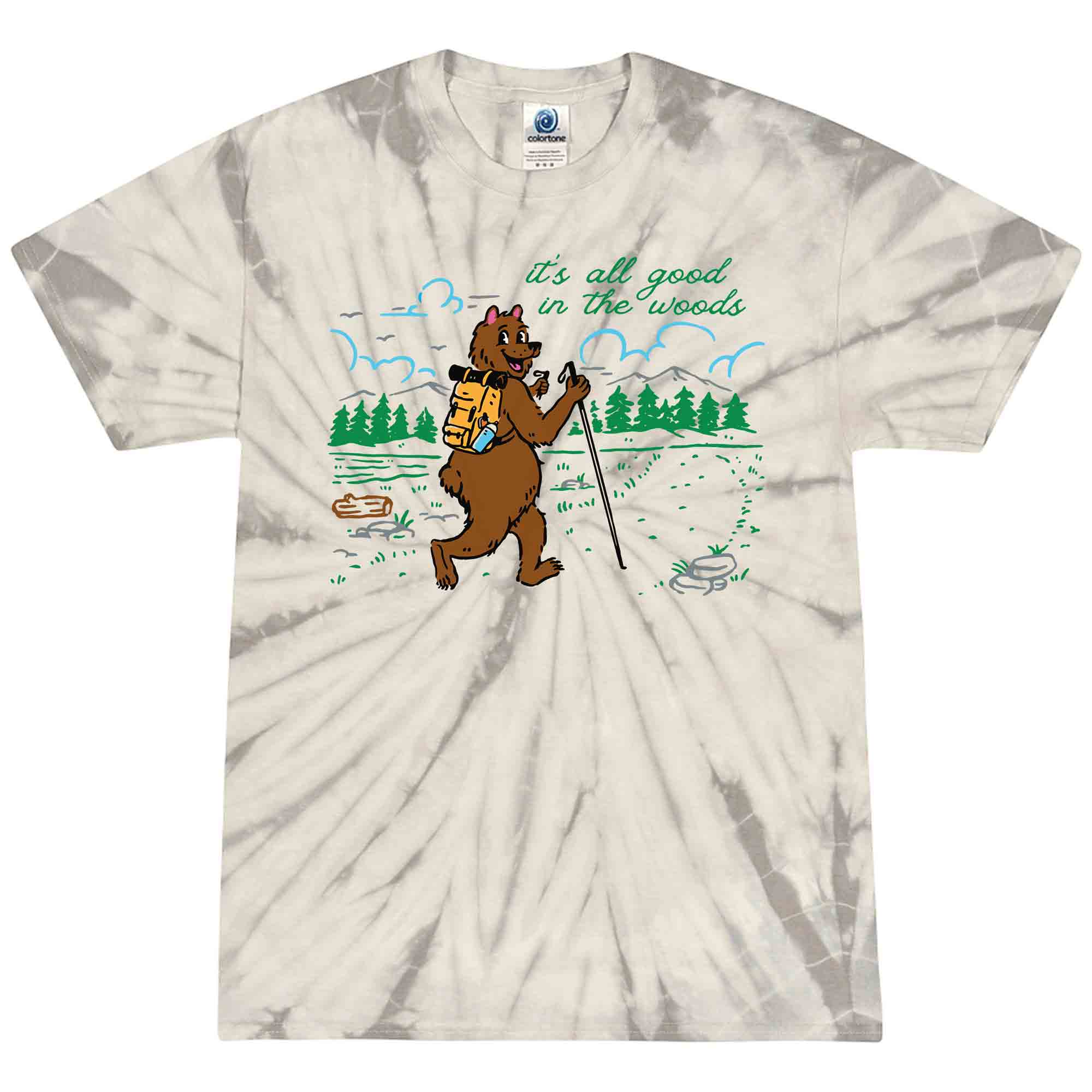 It&#39;s All Good in the Woods Hiking Bear Kids Tie Dye Graphic T-Shirt