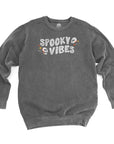 Halloween Spooky Vibes grey vintage wash crewneck sweatshirt made by Nurtured by Nature Studio