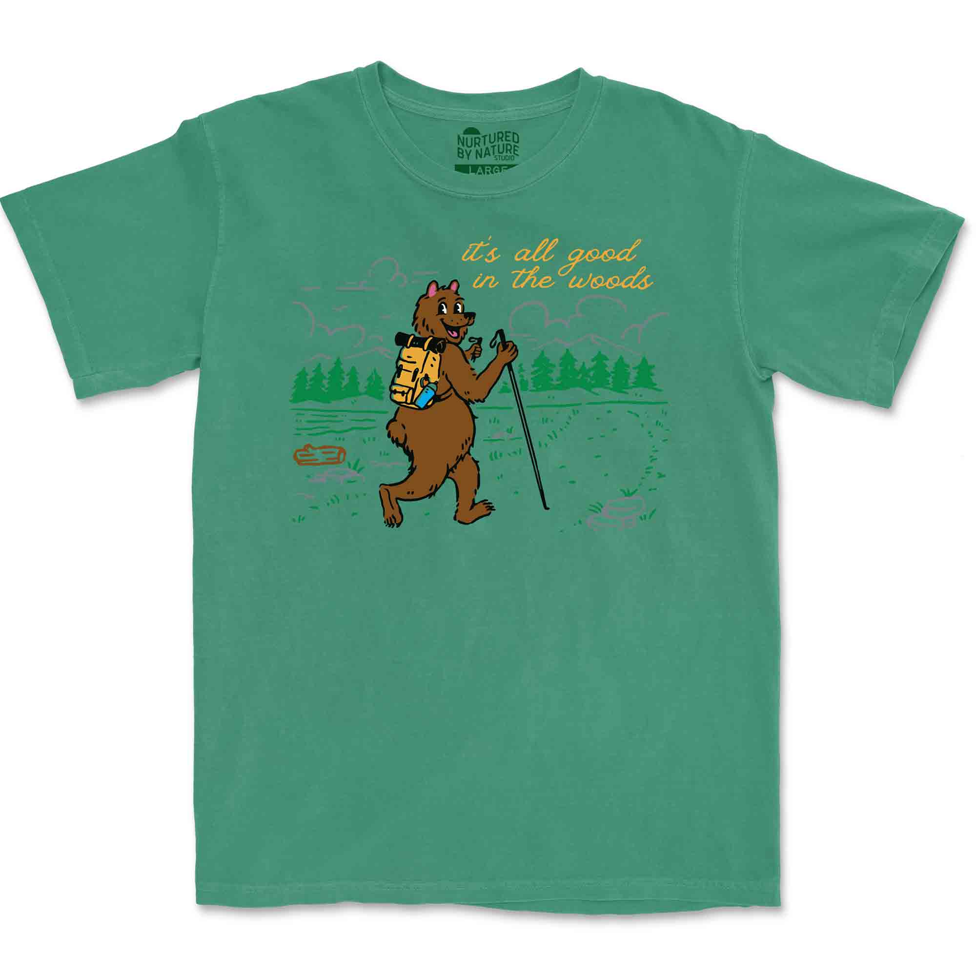 It&#39;s All Good in the Woods Hiking Bear Graphic T-Shirt