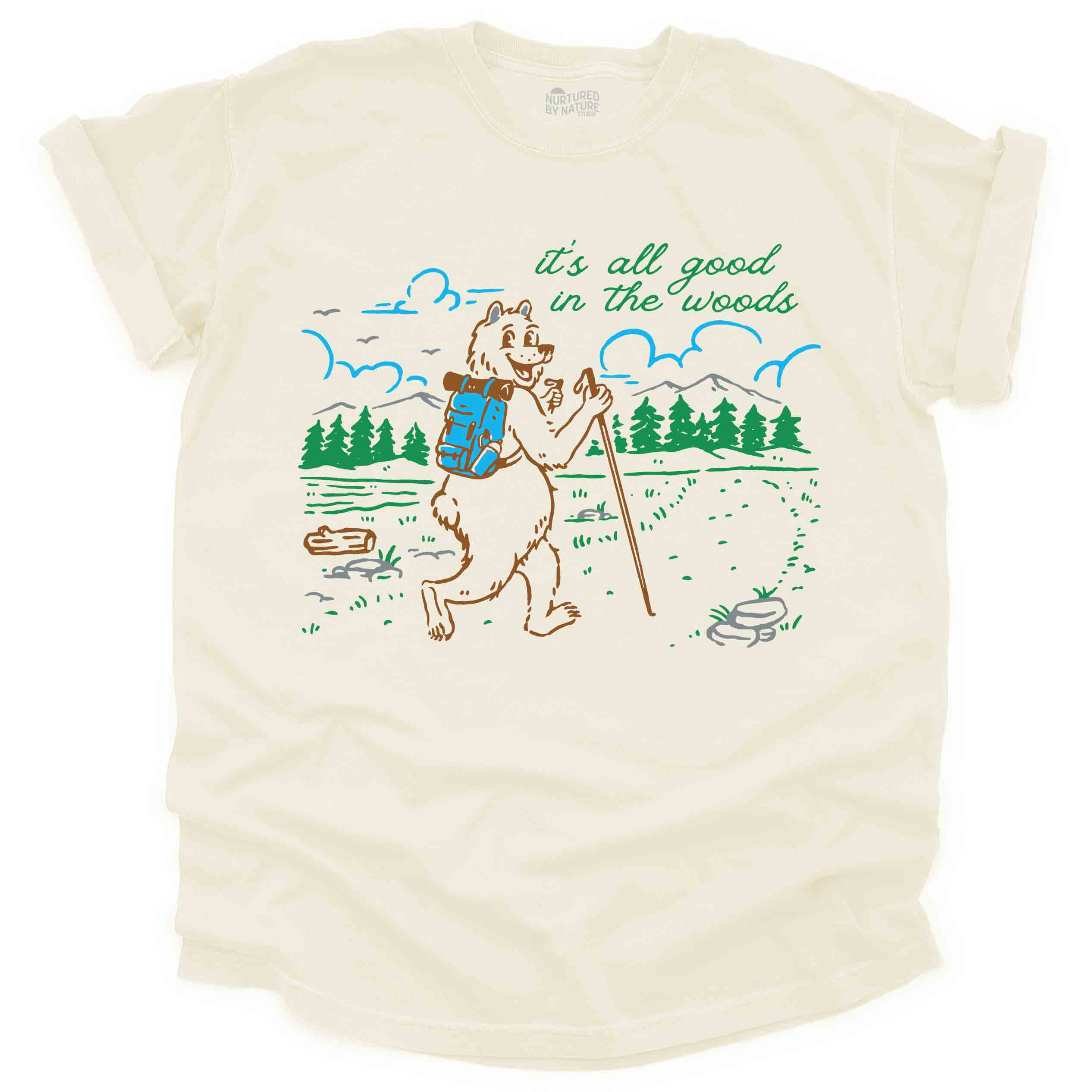 It&#39;s All Good in the Woods Hiking Bear Graphic T-Shirt