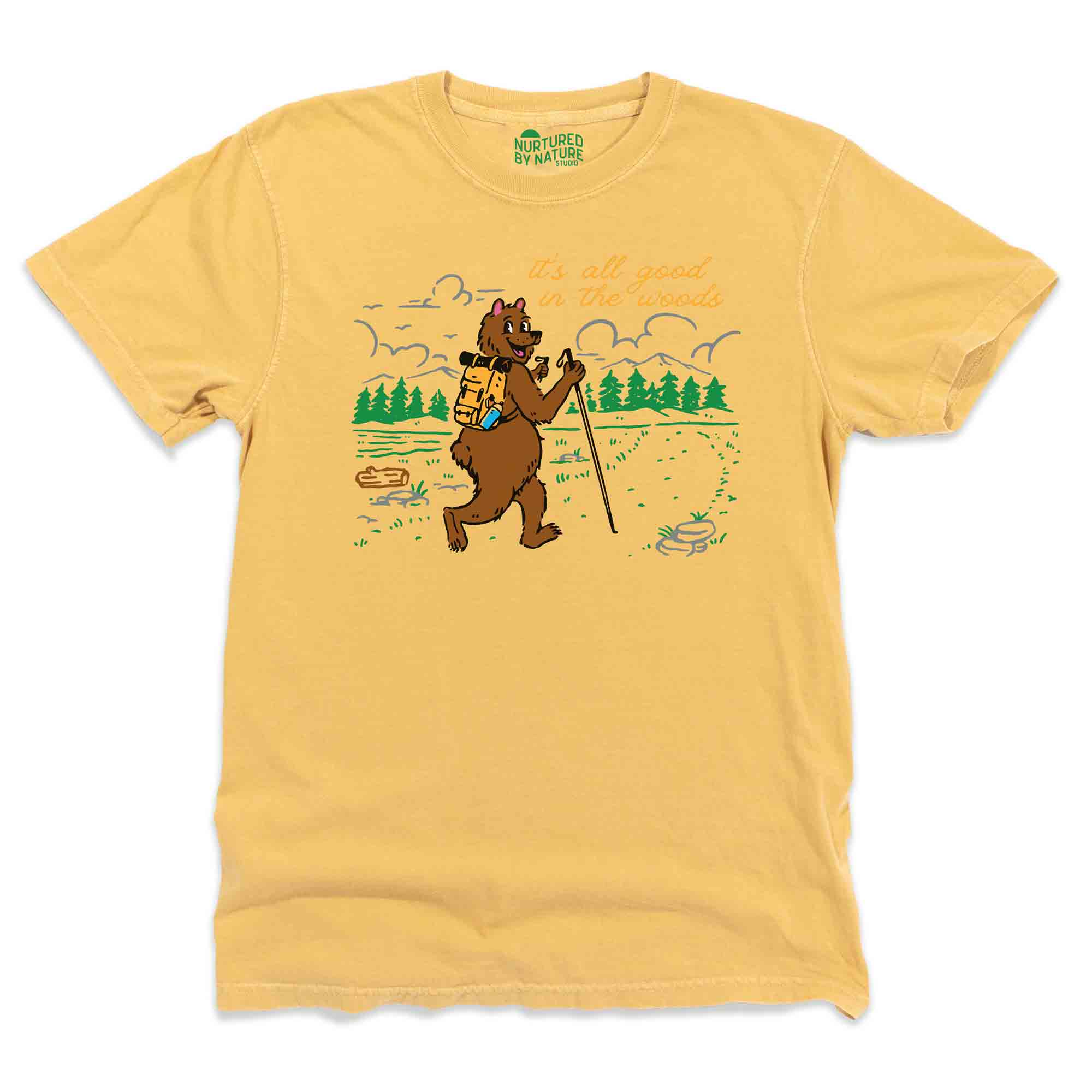 It&#39;s All Good in the Woods Hiking Bear Graphic T-Shirt