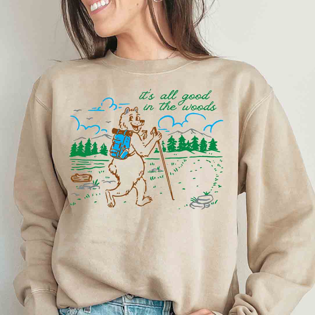 It&#39;s All Good in the Woods Hiking Bear Crewneck Sweatshirt