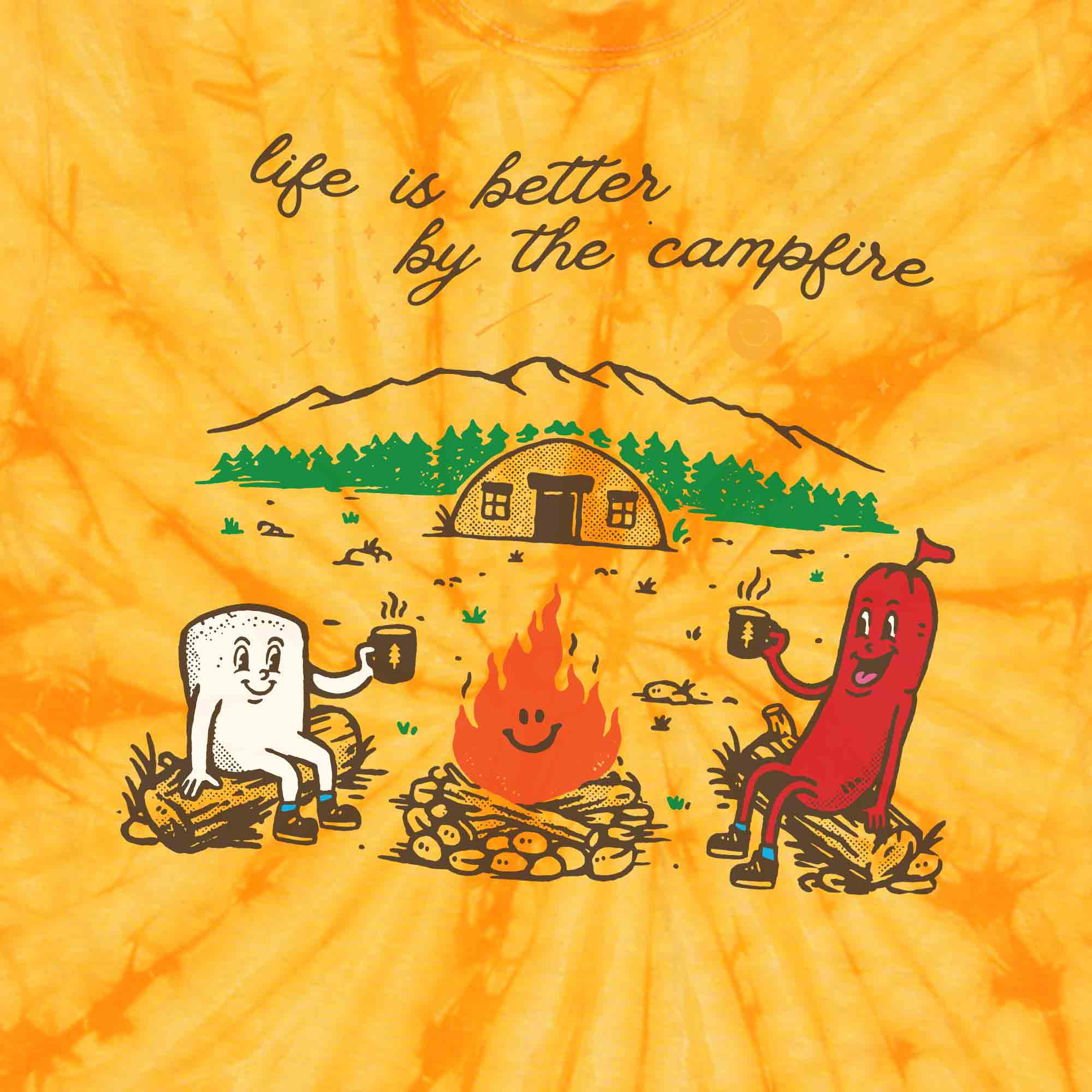 Life is Better by the Campfire Kids Tie Dye Graphic T-Shirt