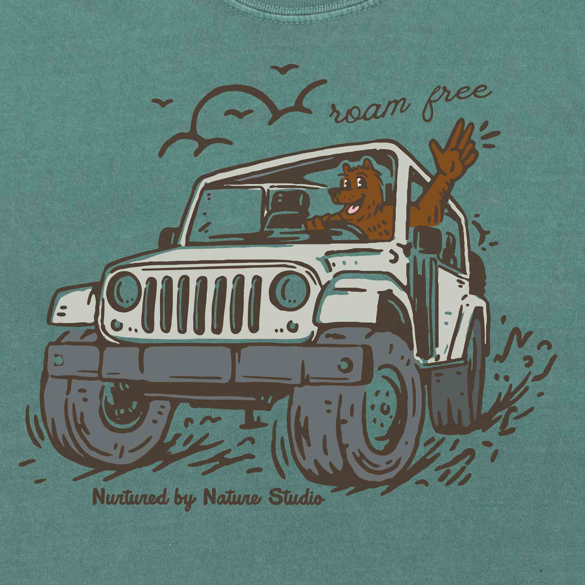 Roam Free Bear Full Color Retro T-Shirt