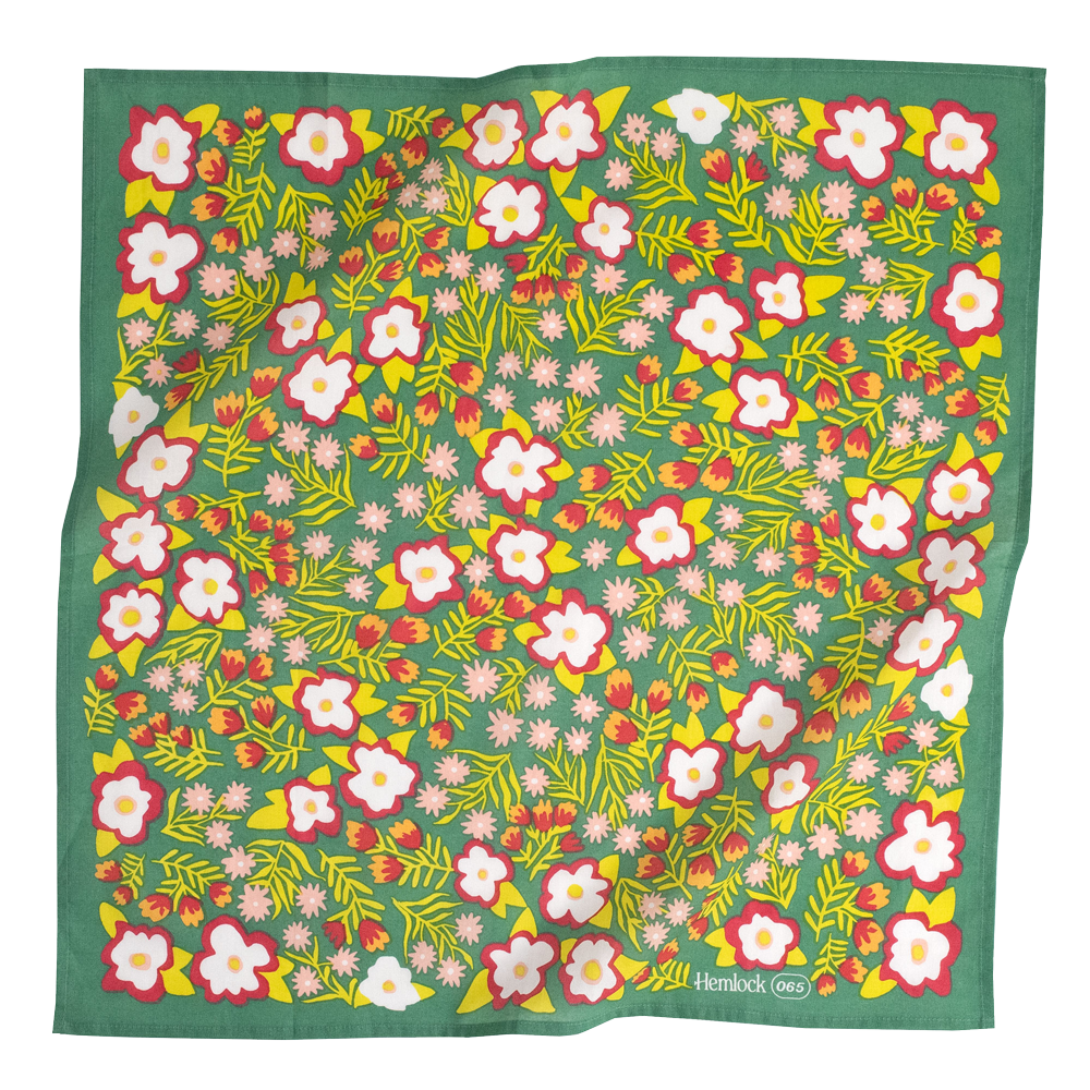 Green Yellow and Red Floral Patter Bandana at Nurtured by Nature Studio